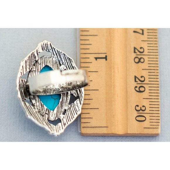 Size 8 blue art nouveau vintage adjustable ring (C6) - Picture 3 of 3